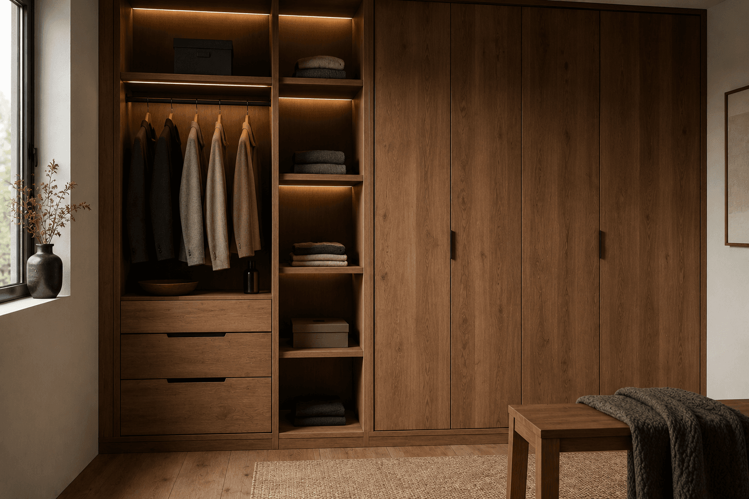 Moderner Einbauschrank aus Nussbaumholz