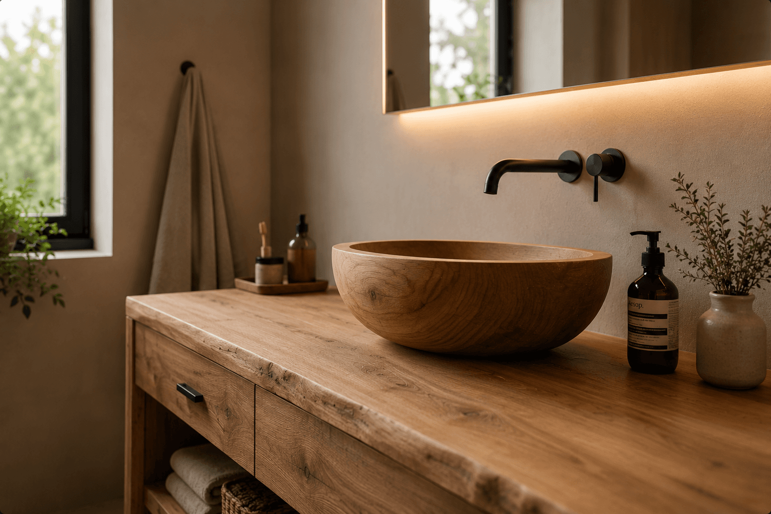 Moderner Waschtisch aus massivem Holz